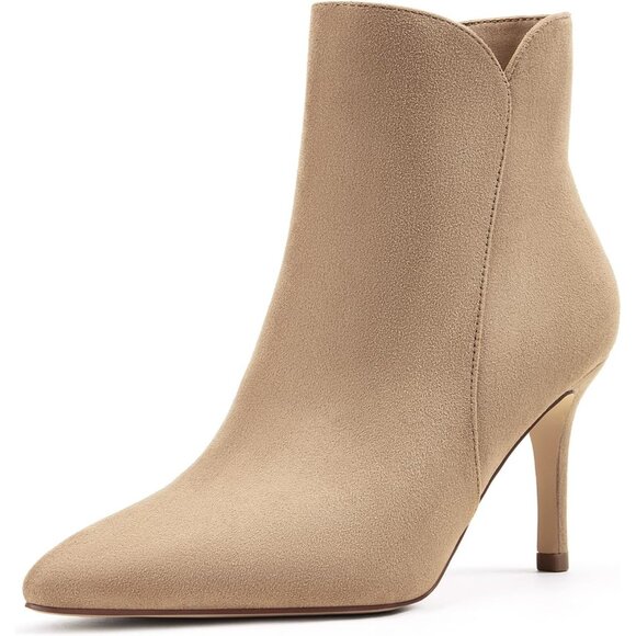 ⚡Women's Tan Chic Heeled Ankle Boots Sexy Pointed Toe 3 Inch High Heel Fashion - Picture 5 of 9